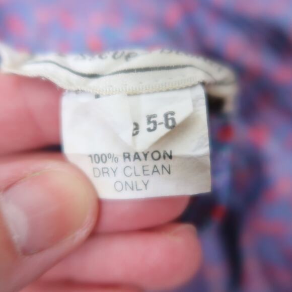 Vintage 80s Karin Stevens Blue and Pink Floral Midi Dress 6 - Picture 6 of 6